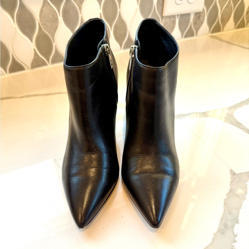 Ivanka Trump Black Pointed Toe Leather Ankle Booties